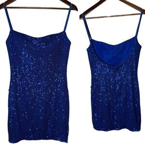 La Femme Sequin Mini Bodycon Dress Blue, size 8